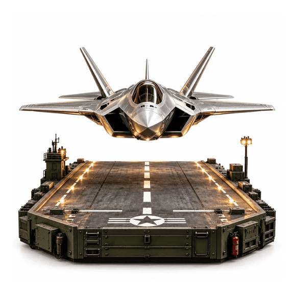 Floating Magnetic Levitation Fighter Jet Model with LED Runway Lights Military Aircraft Display Ornament Desk Decoration Collectible Gift for Plane Enthusiasts