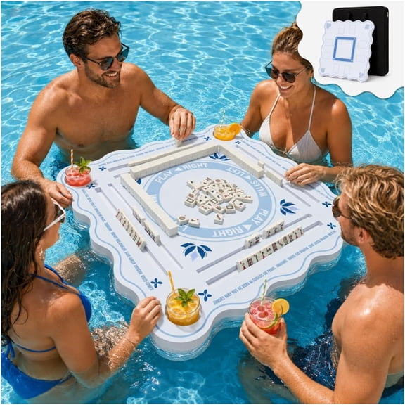 Floating Mahjong Table for Pool, 31.5" EVA, Dual Grooves, 2-Sided with Bag | For Poker, Dominoes, Word Games at Pools, Hot Tubs, Lakes, Summer Parties