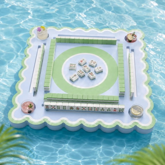 Floating Mahjong Table for Pool, Double-Sided Waterproof Floating Game Float Table with 4 Cup Holders & Game Grooves, Pool Game Tray for Mahjong, Cards, Dominoes, Hot Tub, Lake & Summer Parties