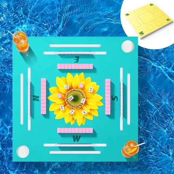 Floating Mahjong Table for Pool, Double-Sided Waterproof Game Tray with Tile Grooves & Cup Holders, EVA Multi-Game Platform for Mahjong, Poker, Dominoes, Cards & Scrabble