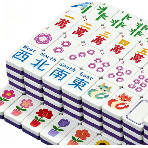 Floating Mahjong Tiles Set for Pool, 160pcs Waterproof EVA Foam Mahjong Set with 4 Dice, 4 Rule Cards & Storage Bag, Lightweight Floating Pool Game for Beach Vacation, Outdoor Summer Fun (Purple)