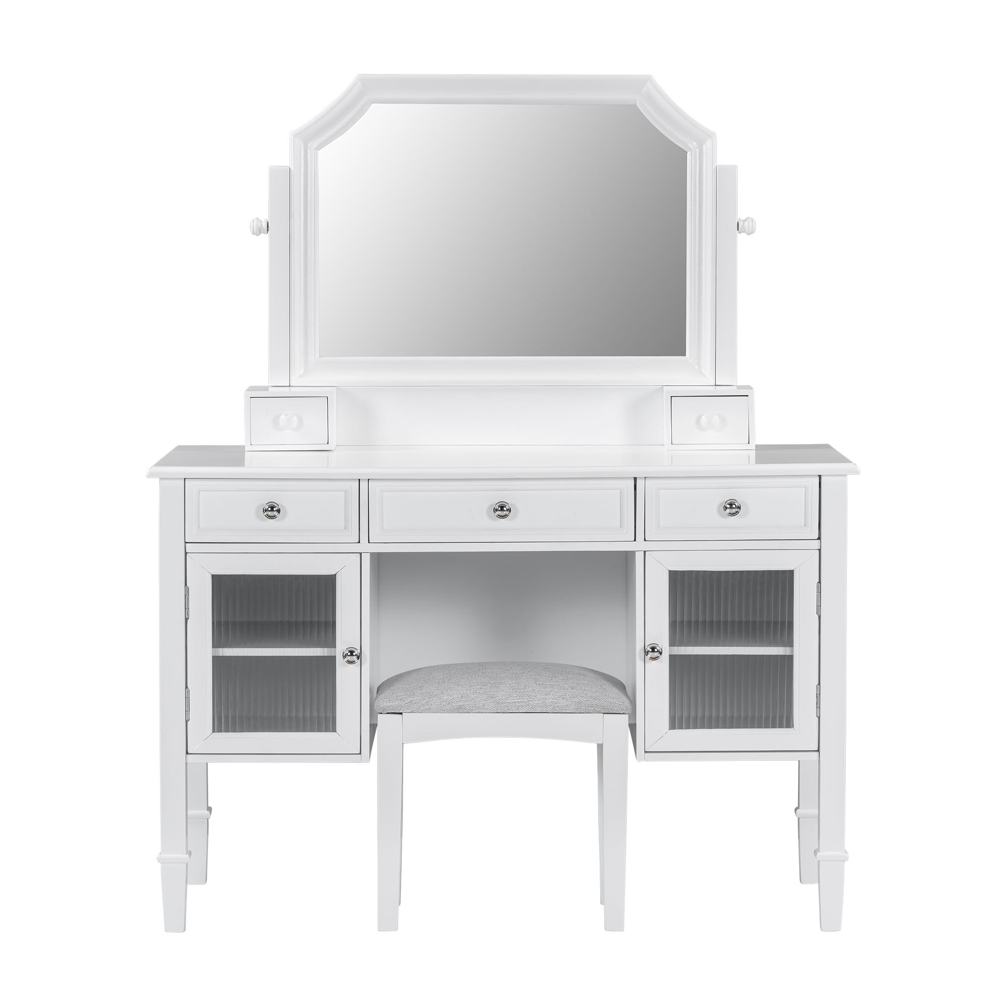 Floating Makeup Vanity with Big Mirror, Wall-Mounted Storage Vanity ...