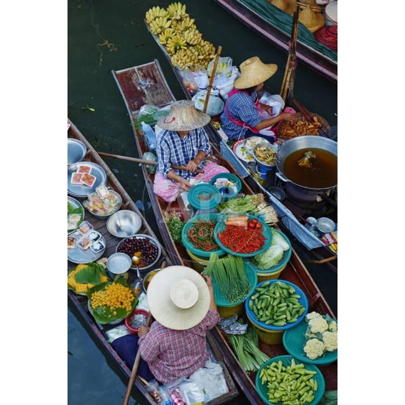 Floating Market, Damnoen Saduak, Ratchaburi Province, Thailand, Southeast Asia, Asia, Transportation World Culture Unframed Photographic Print Wall Art Sold by ArtCom