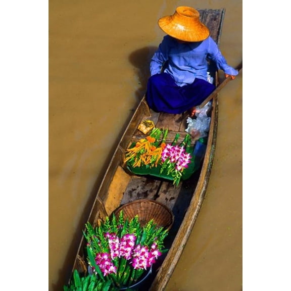 Floating Market at Damnernsaduak near Bangkok Thailand (MR) Poster Print by Bill Bachmann (16 x 23)