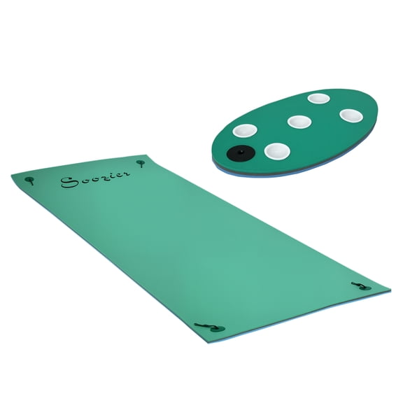 Floating Mat 12x5 ft with Cup Holder, Roll-Up Water Float for Lake, River, Pool - 2-3 Person Capacity, XPE Foam, Portable Dock