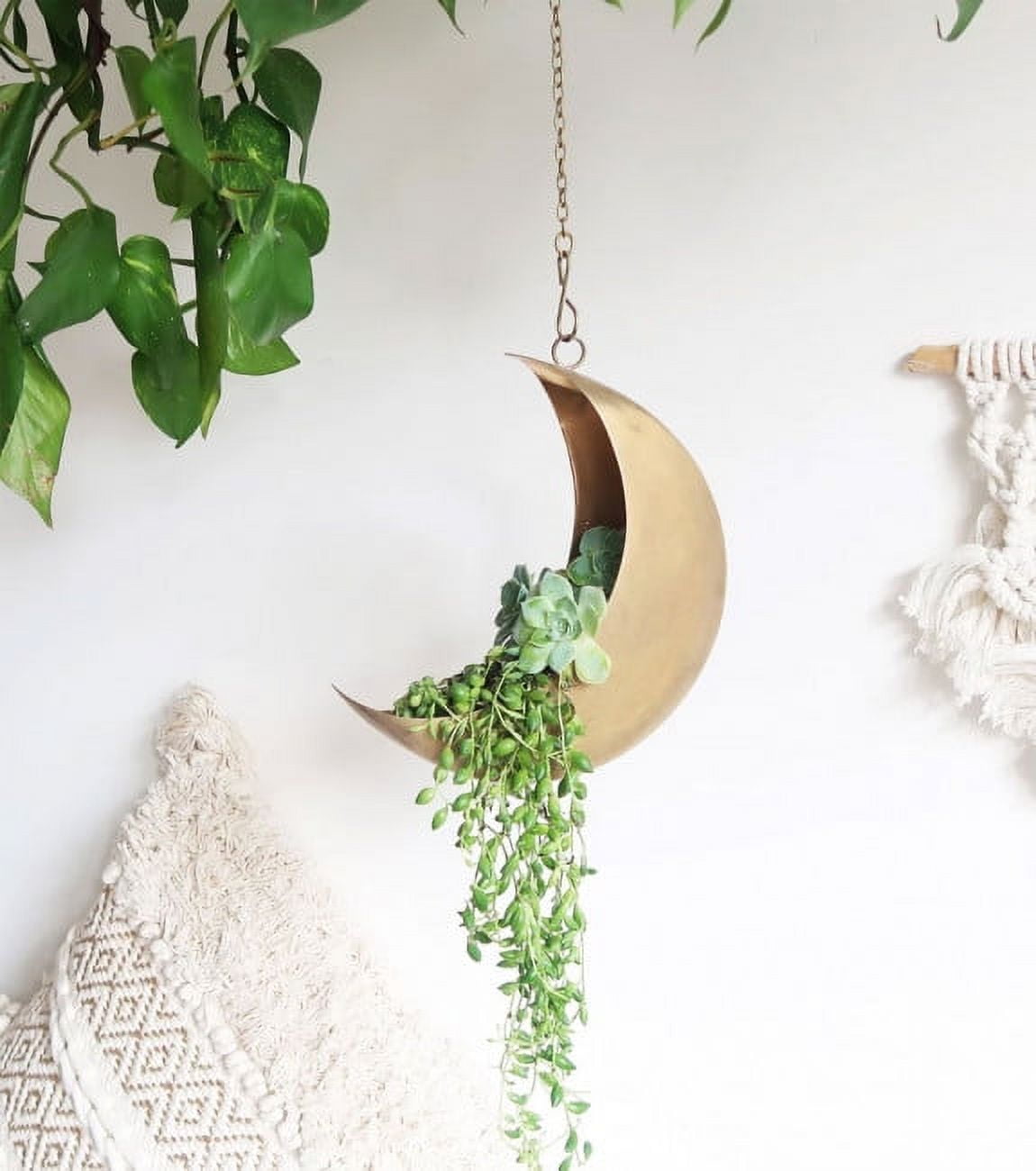 Hanging Metal Moon Planter | Metal Moon Hanging Planter | Moon Pot | Gold Stars Planter | Indoor Planter | Lunar Planter for Succulents | Unique Planter | Valentines Day Gift
