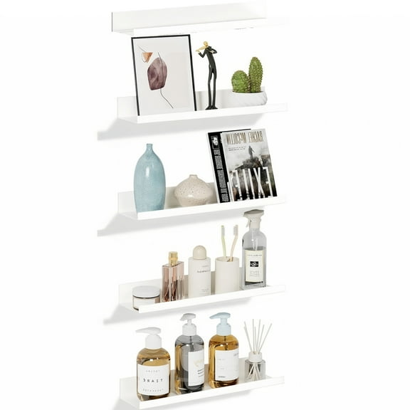 Floating Metal Wall Shelves Picture Ledge W/Lip, Set of 5 Heavy Duty Modern Farmhouse Rustic Designed Shelf (15in White)