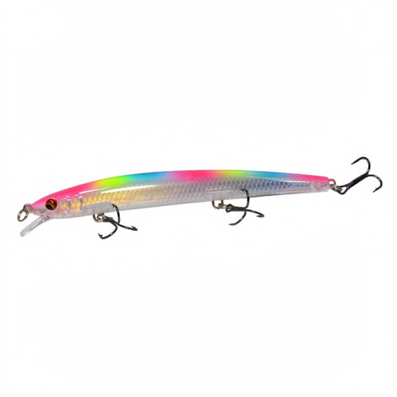 Floating Minnow Fishing Lure, Laser Finish Hard Bait with 3 Treble Hooks for Bass Pike Walleye, Rainbow Pearl, 5.31 Inch