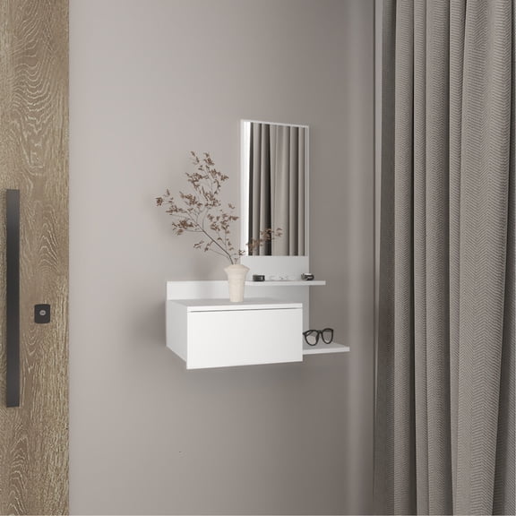 Floating Mirror Table | 3-Tier Shelf for Display, Drawer for Storage | Made of Durable Particle Board | Fits Well in Any Room