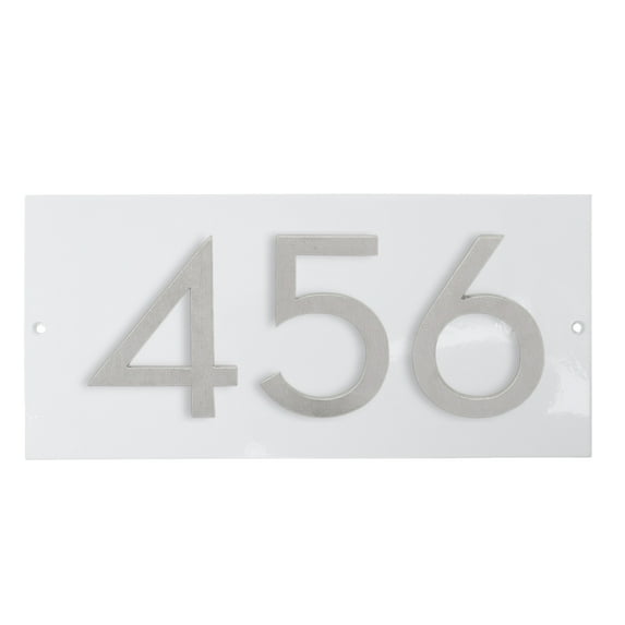 Floating Modern 4" Number Horizontal Address Plaque (3 characters) - White/Brushed Aluminum