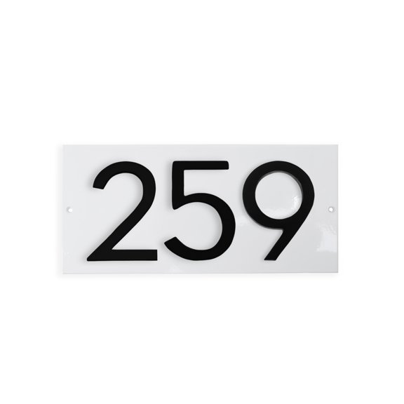 Floating Modern 6" Number Horizontal Address Plaque (3 characters) - White/Black