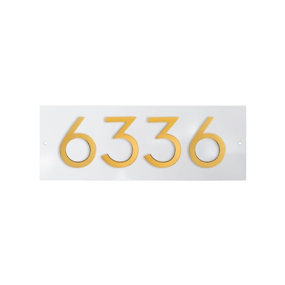 Personalized House Numbers Address Sign, Horizontal Aluminum Number Plate, Numbers for House - Floating Modern 6" Number Horizontal Address Plaque (4 characters) - White/Gold