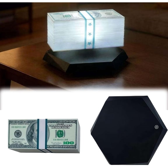 Floating Money Banknote Magnetic Levitation Lamp, 3-Color LED Dollar-Inspired Desk Light with 360 Rotation & Touch Control for Game Room, Office & Home Decor