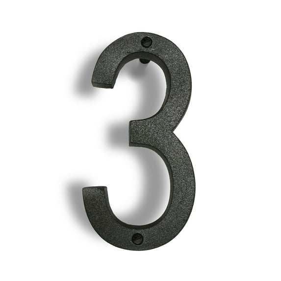 Floating Mount Colonial Cast Iron House Address Number 3, Rustic House Numbers, 6.5 inches, Matte Black