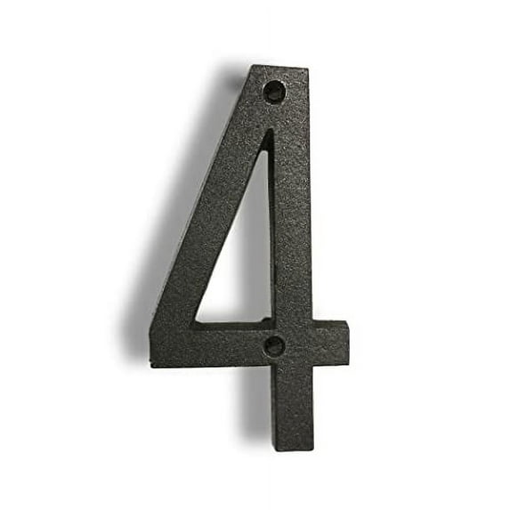 Floating Mount Colonial Cast Iron House Address Number, Rustic House Numbers, Number 4, 6.5 inches, Matte Black, KE-CL6-4