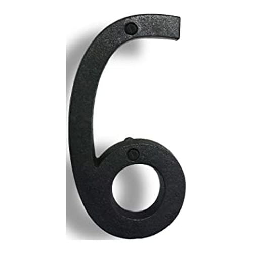 Floating Mount Colonial Cast Iron House Address Number, Rustic House Numbers, Number 6, 6.5 inches, Matte Black, KE-CL6-6