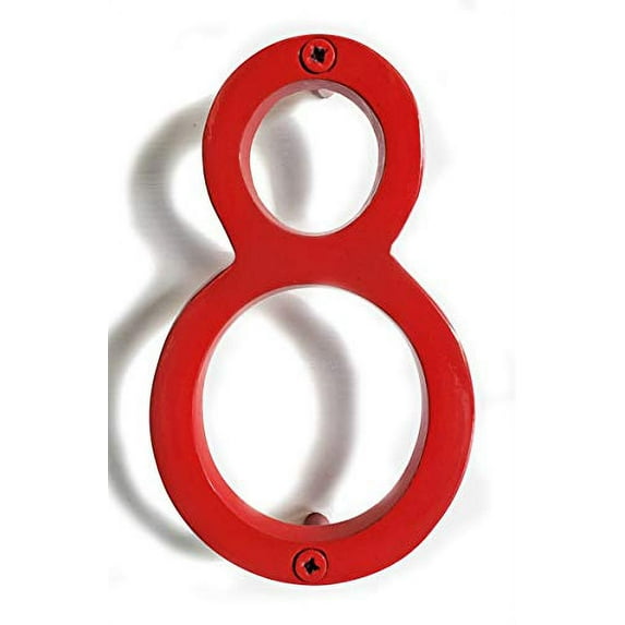 Floating Mount Shadow House Address Number, Modern Metal Numbers for Mailbox, Glossy Red, 6", HH-SDW6-RED-8