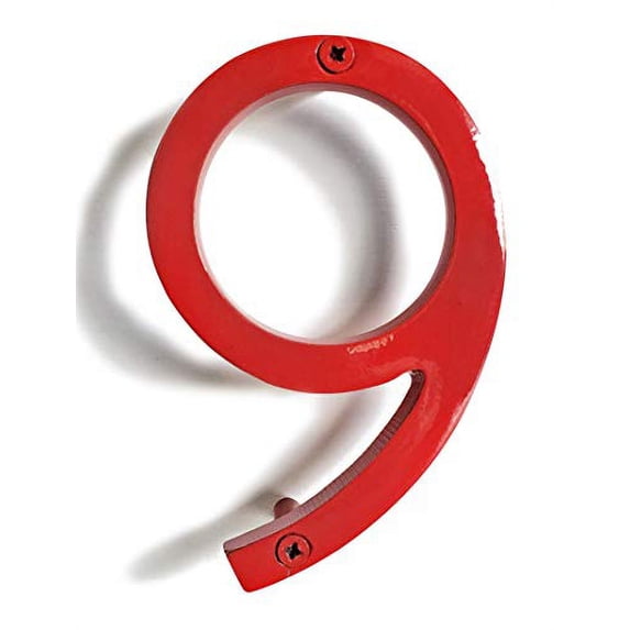 Floating Mount Shadow House Address Number, Modern Metal Numbers for Mailbox, Glossy Red, 6", HH-SDW6-RED-9