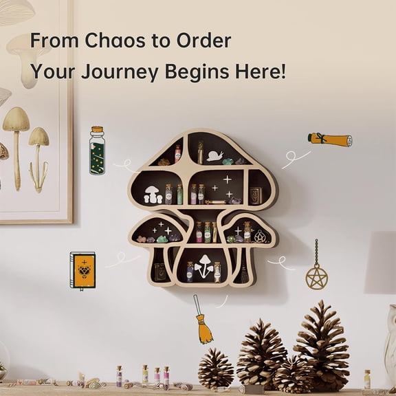 Floating Mushroom Shelves, LED Crystal Rock Construction, Functional Storage Display, Great for Trinkets, Knick Knacks, and Collectibles