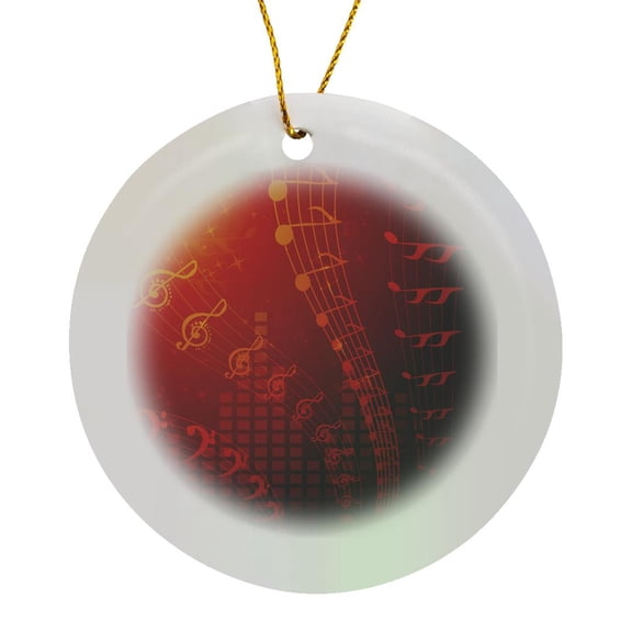 3drose, Floating Musical Notes in Orange, Circle Porcelain Ornament