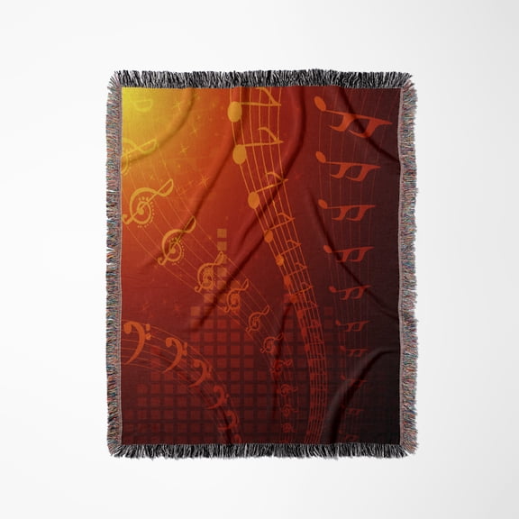 Floating Musical Notes In Orange, Woven Blanket
