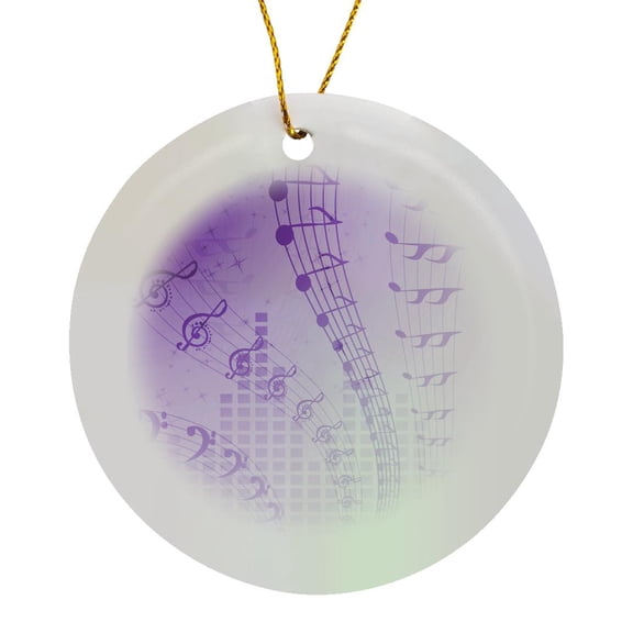 3drose, Floating Musical Notes in Purple, Circle Porcelain Ornament