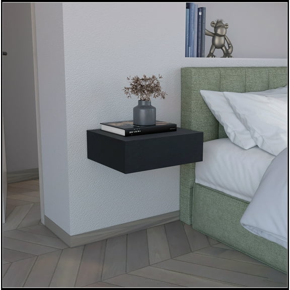Floating Nightstand 5"H, Modern Wall-Mounted Bedside Shelf with Drawer, Black