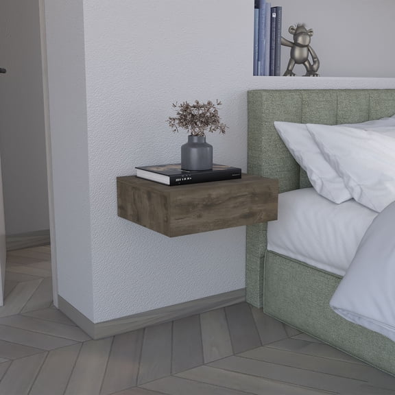 Floating Nightstand 5"H, Modern Wall-Mounted Bedside Shelf with Drawer, Dark Brown