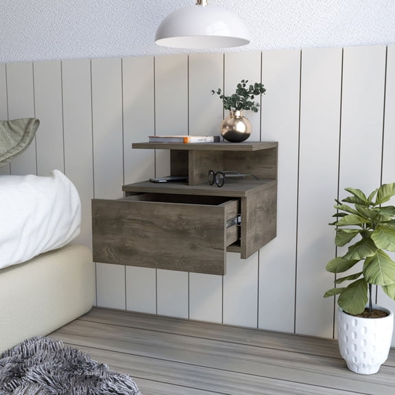 Floating Nightstand, Dark Walnut, 14" W Width / Multi - Purpose Home Furniture