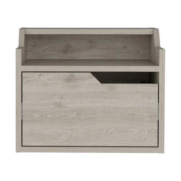 Floating Nightstand with Drawer, Light Gray - Modern Bedroom Side Table, Wall Mount Nightstand with Storage, Dual Tier Surface Light Gray + Particle Board + Engineered Wood