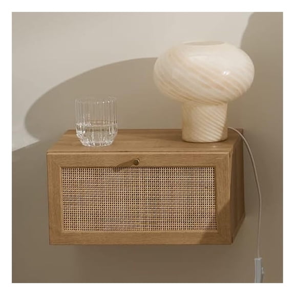 Floating Nightstand, Natural Rattan Farmhouse Boho Wall Mounted Space Saving Bedside Tables, Nightstands, Drawer with Spacious Storage, for Bedroom, Living (Single)
