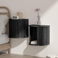 thumbnail image 1 of Pusnapku Floating Nightstand Set of 2, 16.5" Fluted Wall Mounted Bedside Shelf with Storage and Sliding Door, Wooden Curved Side Table for Bedroom, 1 of 9