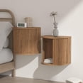 thumbnail image 1 of Pusnapku Floating Nightstand Set of 2, 16.5" Fluted Wall Mounted Bedside Shelf with Storage and Sliding Door, Wooden Curved Side Table for Bedroom, 1 of 9