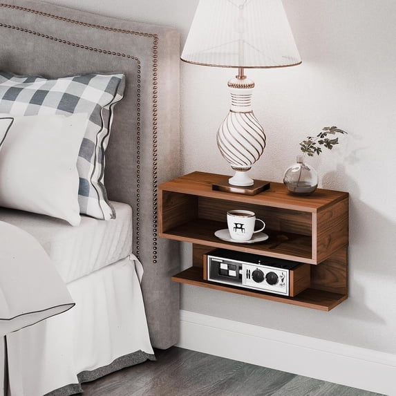 Floating Nightstand, Wall Mount Bedside Shelf with Drawer Storage, Small Wall Shelves for Bedroom, Natural