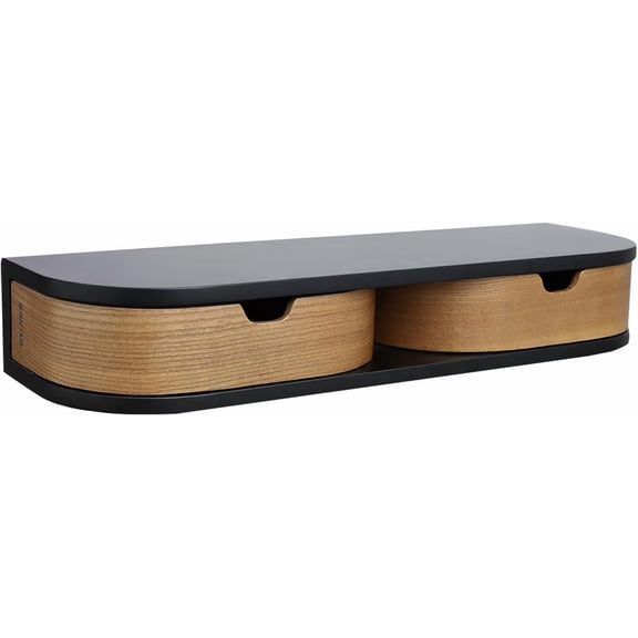 Floating Nightstand, Wall Mounted Bedside Shelf, Handmade Bedroom Furniture,21 Inch Bedside Table, Nightstand with Drawer (Black, Double Drawers)