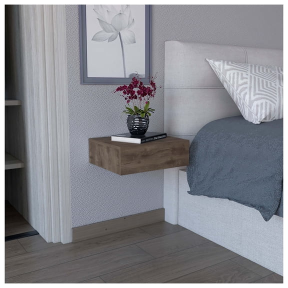 Floating Nightstand Wall Mounted, End Table with Drawer - Dark Brown - Bedroom Living Room - Space Saving Modern Design