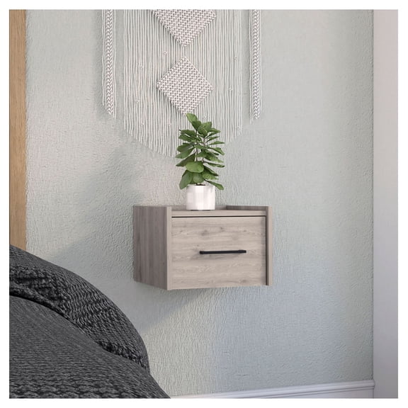 Floating Nightstand - Wall Mounted End Table with Drawer, Light Grey - Bedroom, Living Room, Small Space - 13.8" Wide