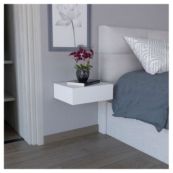 Floating Nightstand, Wall Mounted End Table with Drawer - White - Bedroom Living Room - 15.7" Wide Modern Side Table