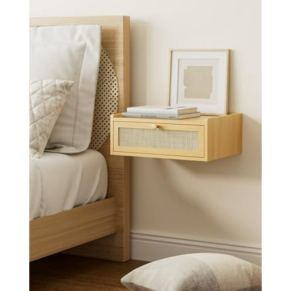 Floating Nightstand,Wall Mounted Night Stand with Drawer,Small Floating Shelves,Floating Wood Bedside Table for Bedroom、Living Room、Bathroom
