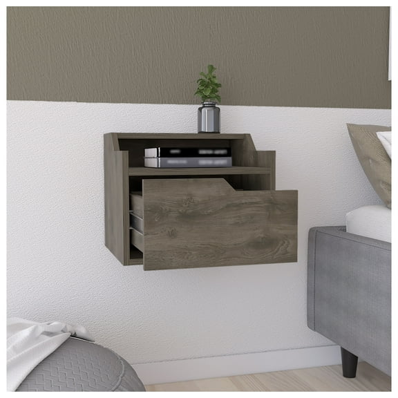 Floating Nightstand with Drawer, Modern Wall Mount Bedside Table - Dark Brown, Dual Tier Design, Spacious Storage, Easy Assembly, FSC Certified