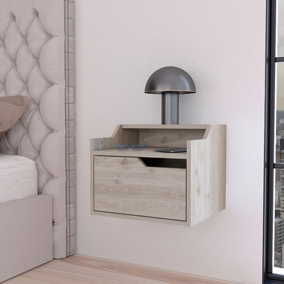 Floating Nightstand with Drawer | Perfect for Bedroom Aesthetic, Wall-Mountable | Crafted from Wood | Simplifies Bedroom Storage