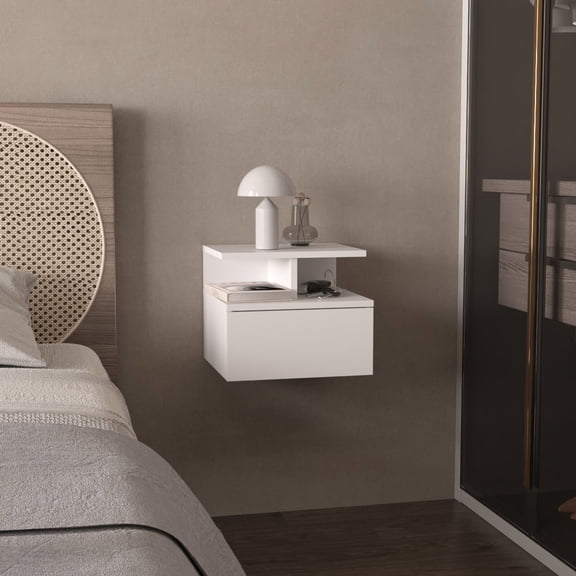 Floating Nightstand with Drawer and Shelves / In Bedroom / Organize Bedtime Stuff