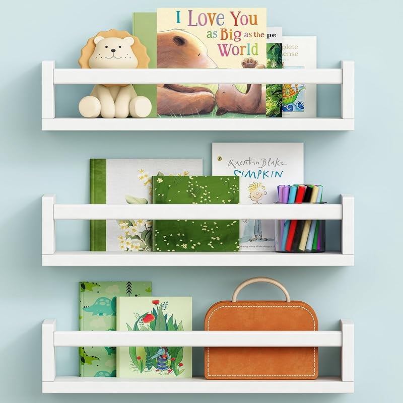 Floating Nursery Book Shelves for Wall, Natural Wood Wall Bookshelf for ...
