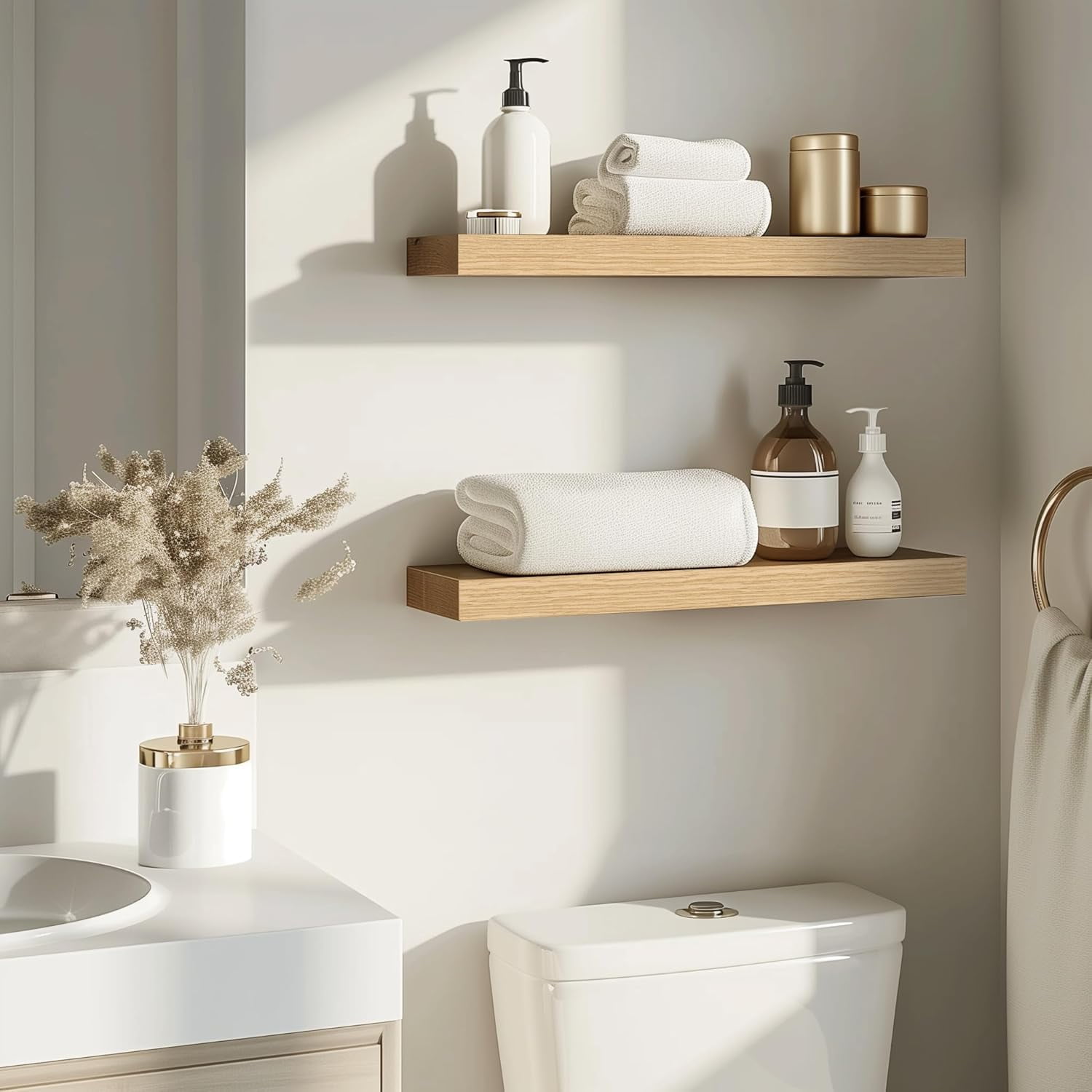 Floating Oak Shelves for Wall 24in + Special Deal + Stylish Display & Storage + Great for Bedroom, Kitchen, Living Room
