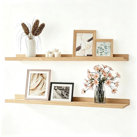Floating Oak Wall Shelves, 32 in with Lip, 2 Set | 4.5