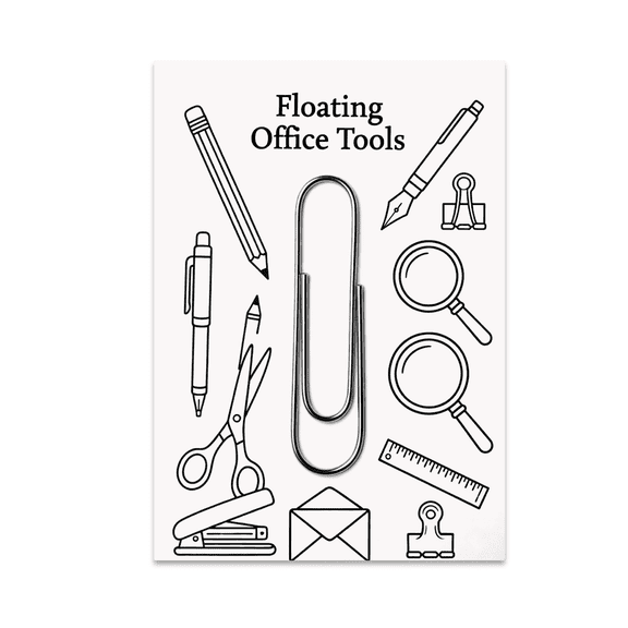 Floating Office Tools Wall Art - Office Decor Enthusiast - 13x19 Poster Print