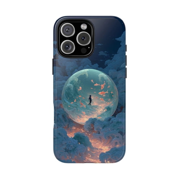 Floating Orb Fish in Cloudy Night Sky Surreal Fantasy Scene Phone Case for 17 16 15 14 13 12 11 Pro Max