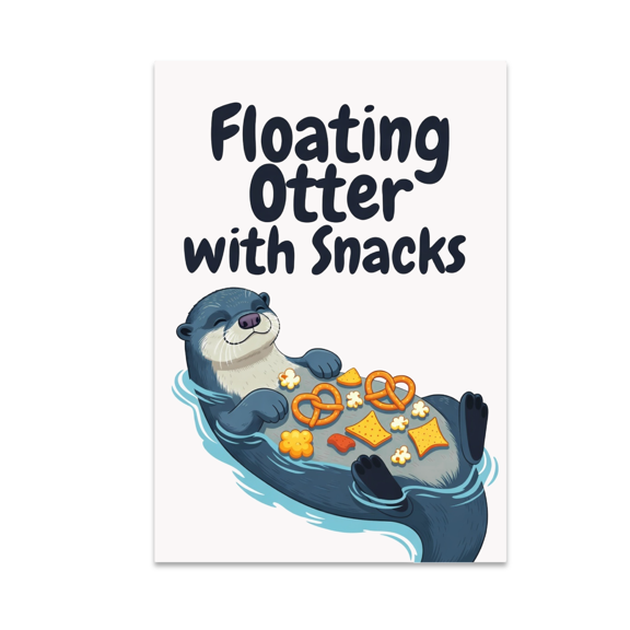 Floating Otter with Snacks - Animal Decor Enthusiast - 13x19 Poster Print