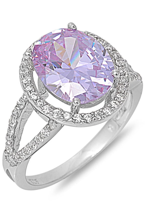 Floating Oval Center Lavender Cubic Zirconia Ring Sterling Silver 925