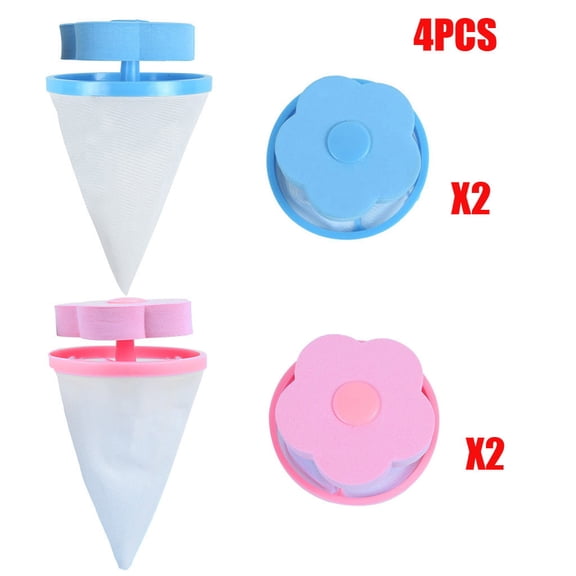 Floating Pet Hair Catcher Lint Filter for Washing Machine, 4-Pack 7.1 Inch Reusable Dacron Fabric Cleaning Supplies, Blue